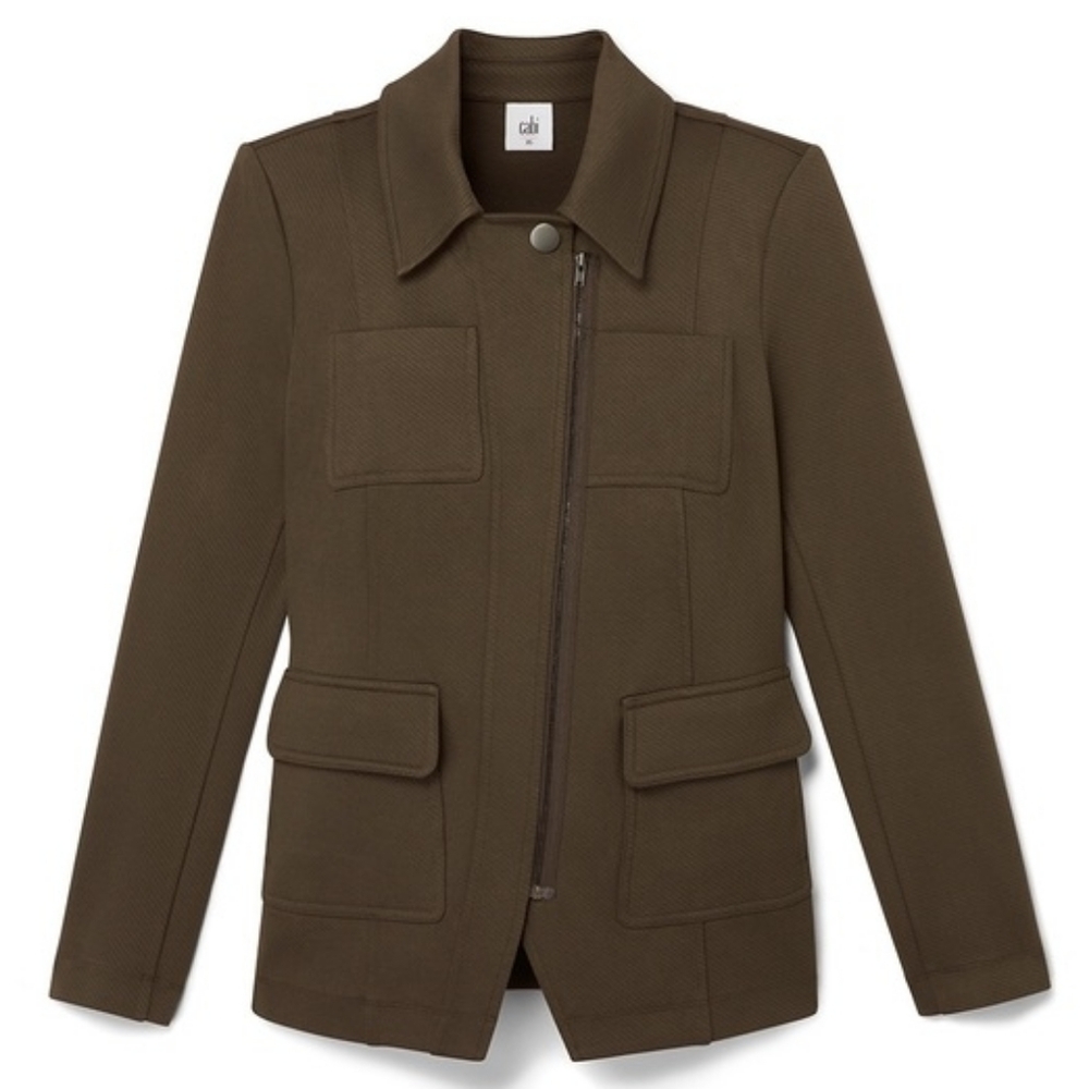 Cabi L Modern Contemporary Preppy Casual Military Green Utility Knit Blazer